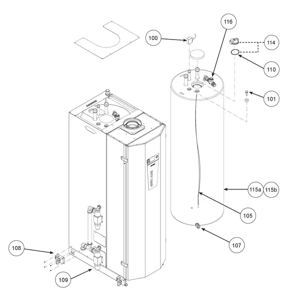 Exploded view Remeha CWH Ace 120/302: Tank vanaf serienr 23xxxxxx