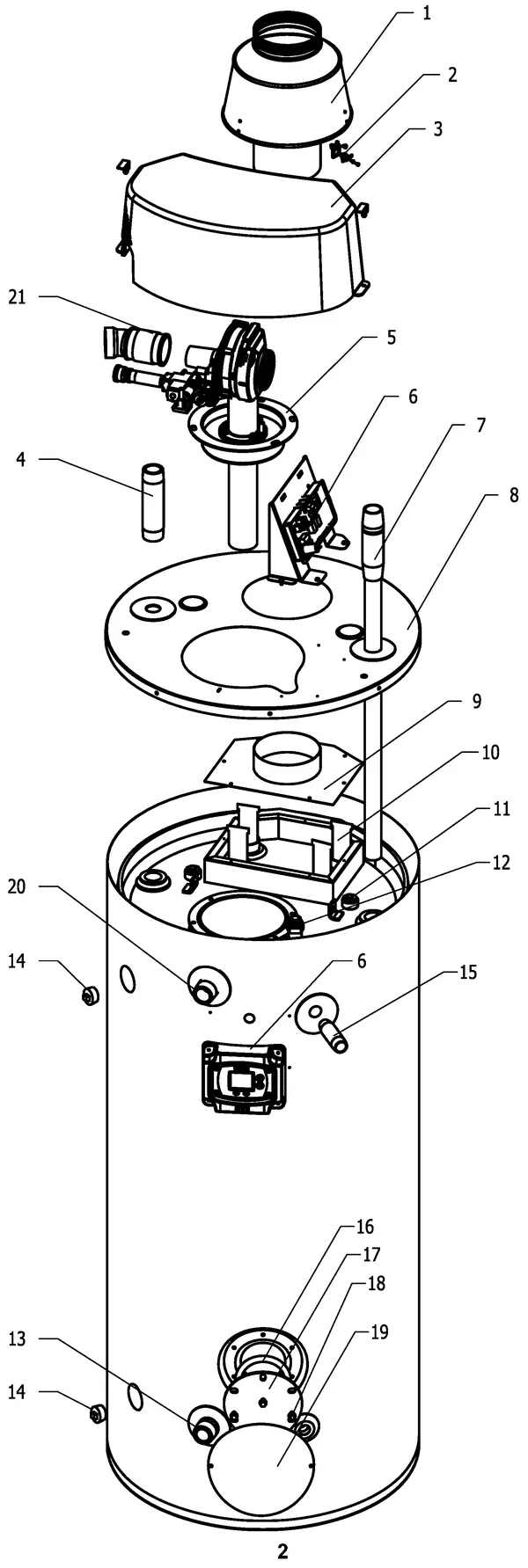 Exploded view Remeha EBW PRO 58-300: Brander en rookgas
