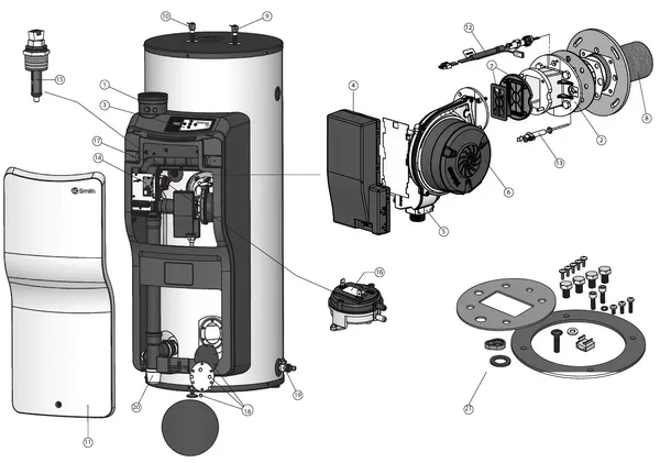 Exploded view A.O. Smith Innovo IR12-200L: Totaaloverzicht