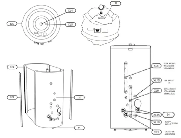 Exploded view Nibe VPB 1000: Totaaloverzicht