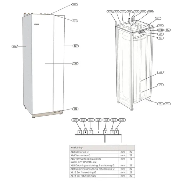 Exploded view Nibe VPBS 300 CU: Totaaloverzicht