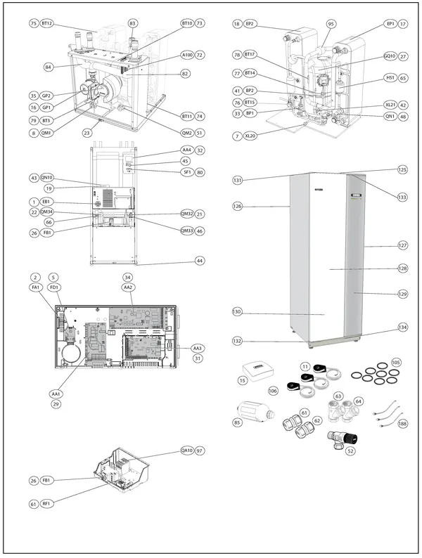 Exploded view Nibe F1145-6 EM 3x230V | 065136: Totaaloverzicht