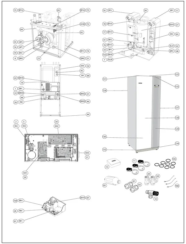 Exploded view Nibe F1145-17 EM 3x230V | 065141: Totaaloverzicht