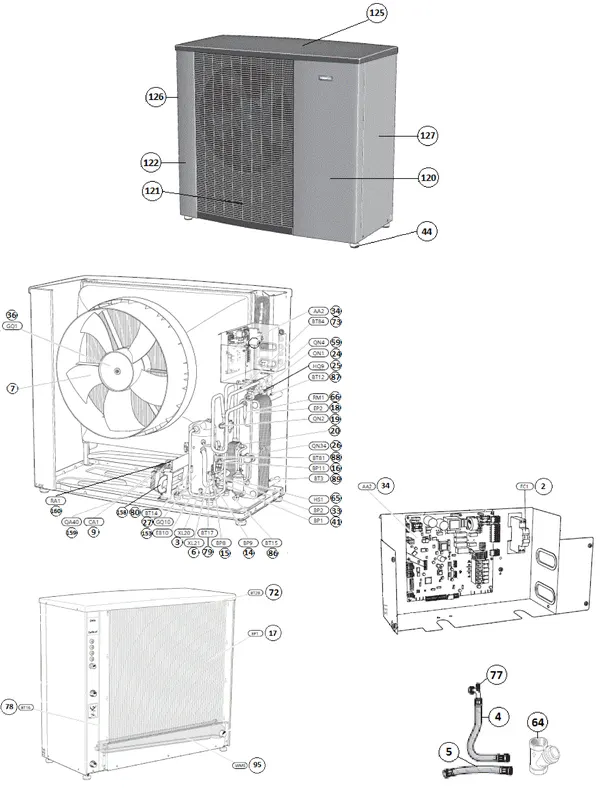 Exploded view Nibe Fighter F2120-12 1x230V | 064136: Totaaloverzicht