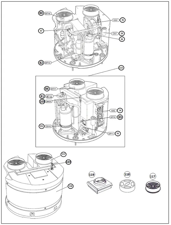 Exploded view Nibe F130 | 066009: Totaaloverzicht