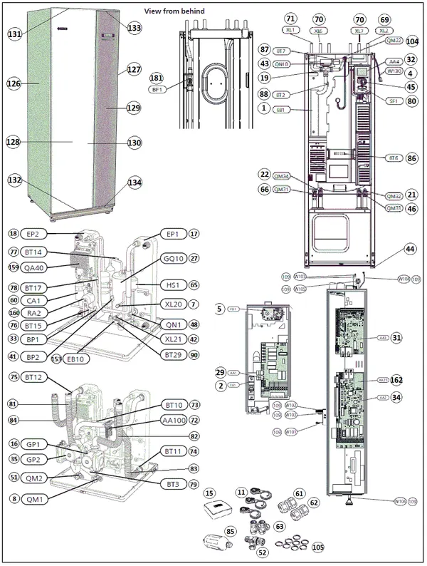 Exploded view Nibe F1255-6 R 1x230V | 065273: Totaaloverzicht