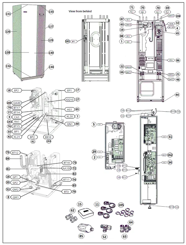 Exploded view Nibe F1255-12 R EM 3x230V | 065405: Totaaloverzicht