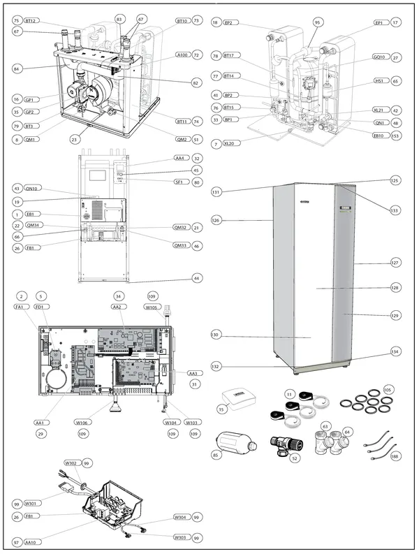 Exploded view Nibe F1145-10 EXP | 065096: Totaaloverzicht