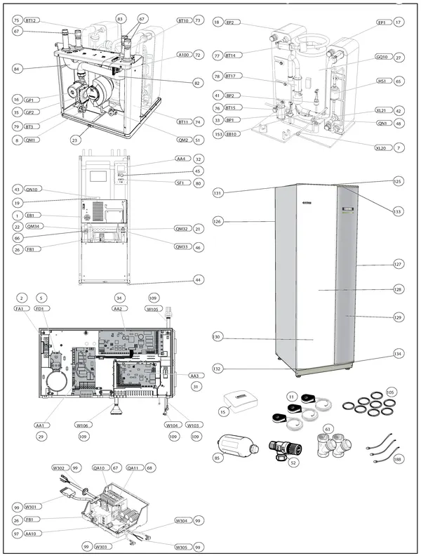 Exploded view Nibe F1145-15 EXP | 065098: Totaaloverzicht