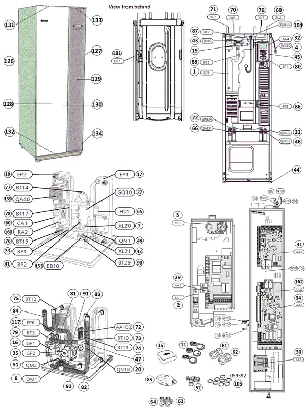 Exploded view Nibe F1255-6 R PC | 65272: Totaaloverzicht