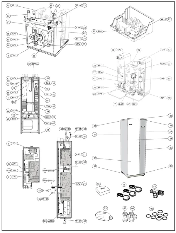 Exploded view Nibe F1245-10 R | 065082: Totaaloverzicht