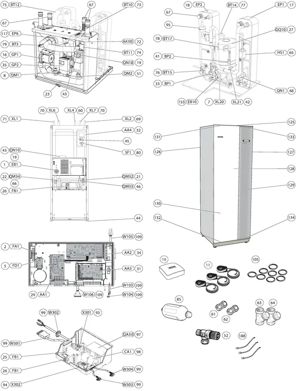 Exploded view Nibe Fighter F1245-5PC: Totaaloverzicht