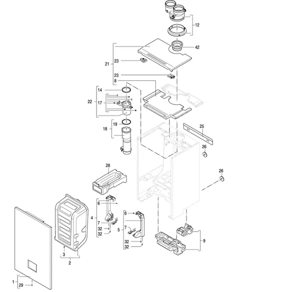 Exploded view Nefit (Bosch) 9700i HR25: Behuizing