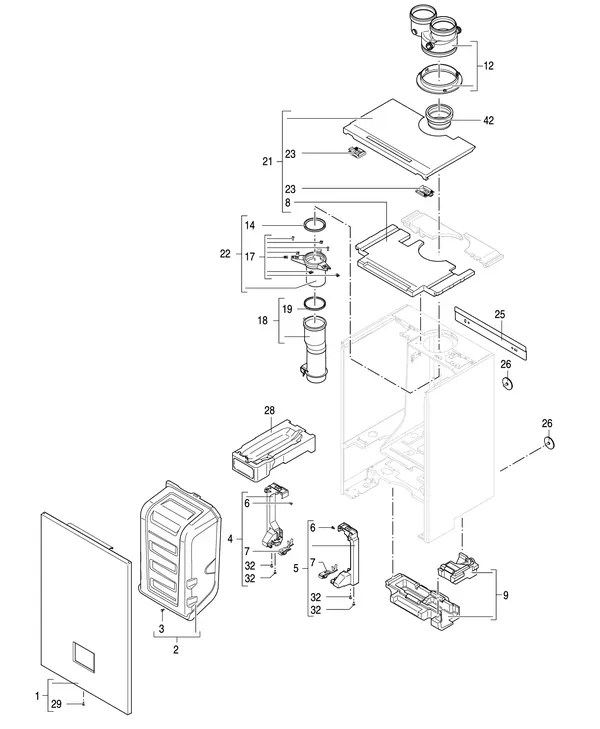 Exploded view Nefit (Bosch) 9700i HR35: Behuizing