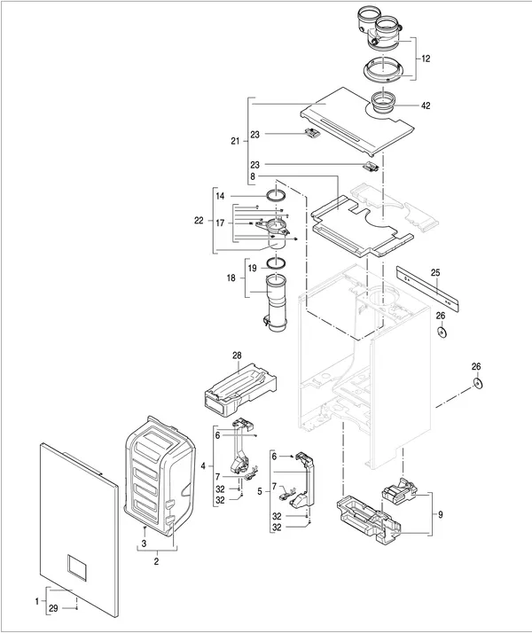 Exploded view Nefit (Bosch) 9700i HR50: Behuizing