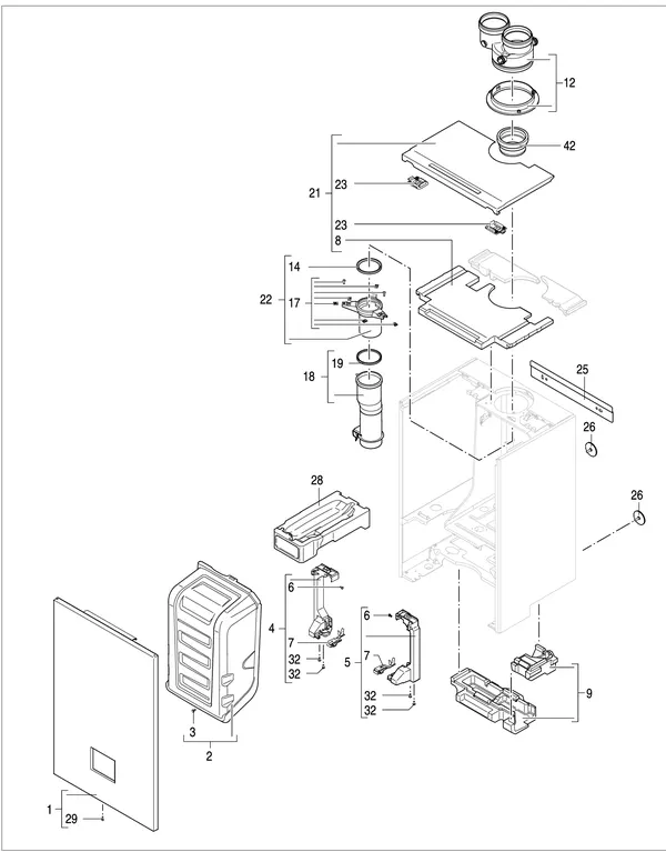 Exploded view Nefit (Bosch) 9700i AquaPower Plus HRC45 CW6: Behuizing