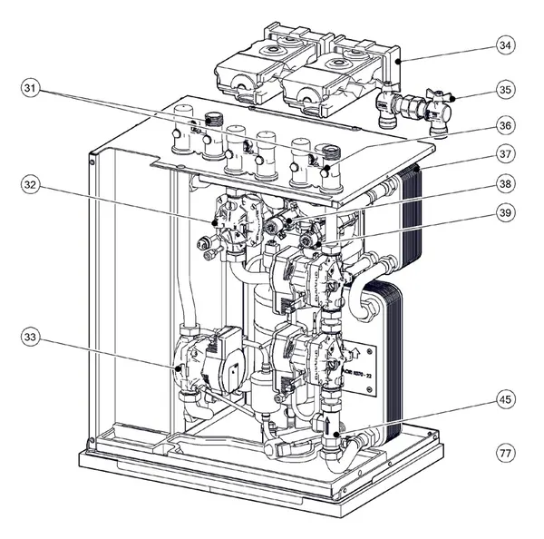 Exploded view Itho Daalderop 5e generatie WPU 18-KC (03-00662): Hydraulisch