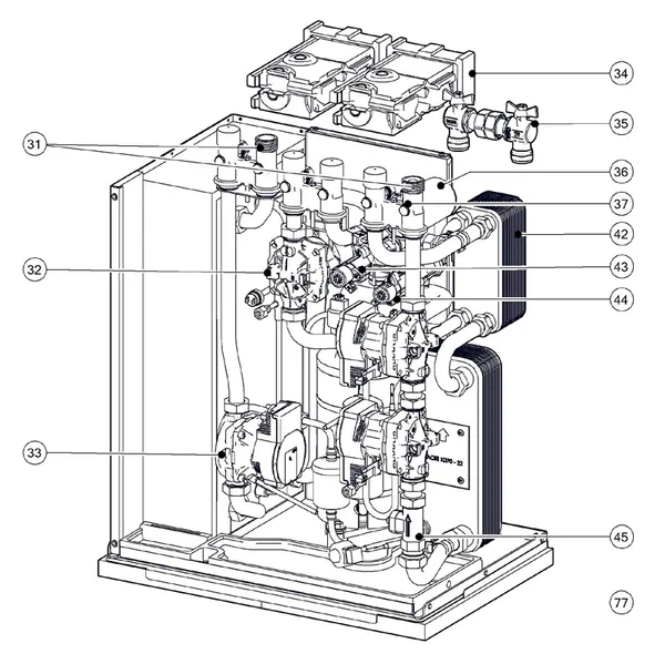 Exploded view Itho Daalderop 5e generatie WPU 18-E (03-00663): Hydraulisch