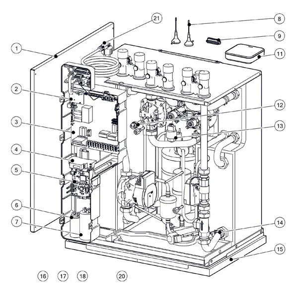 Exploded view Itho Daalderop 5e generatie WPU 18-C (03-00719): Behuizing elektronica sensoren