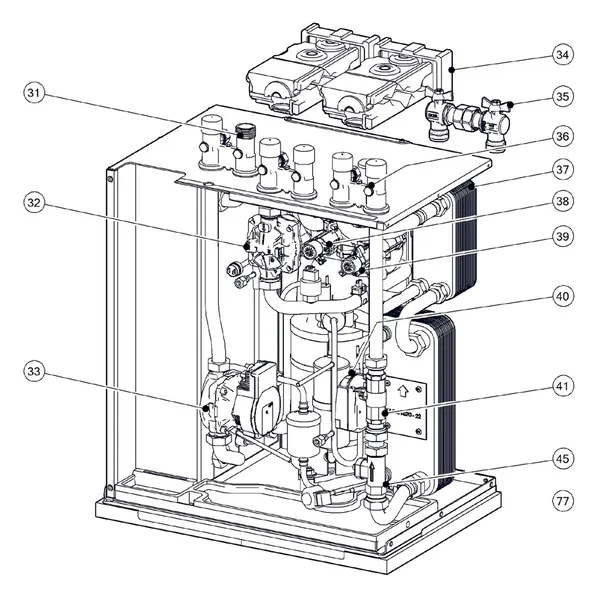 Exploded view Itho Daalderop 5e generatie WPU 18-C (03-00719): Hydraulisch