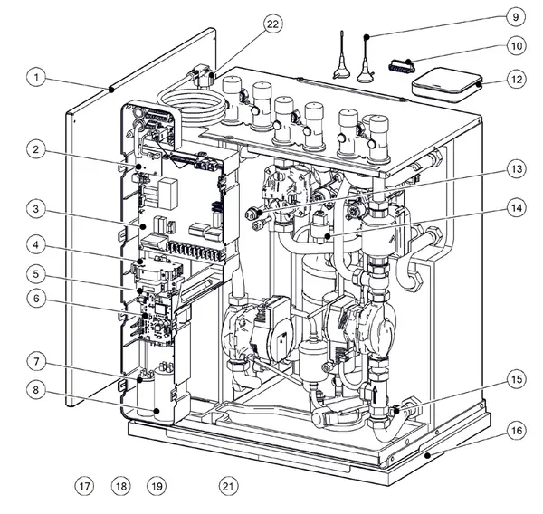Exploded view Itho Daalderop 5e generatie WPU 18-COE (03-00664): Behuizing elektronica sensoren