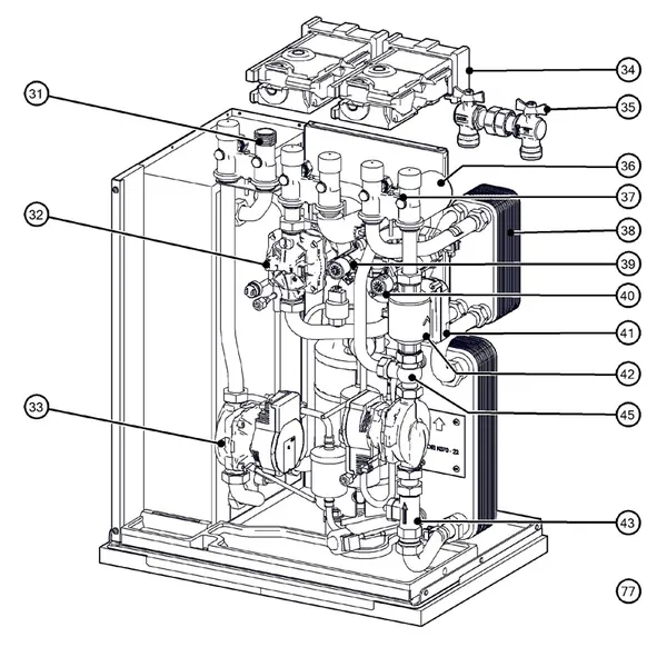 Exploded view Itho Daalderop 5e generatie WPU 18-COE (03-00664): Hydraulisch