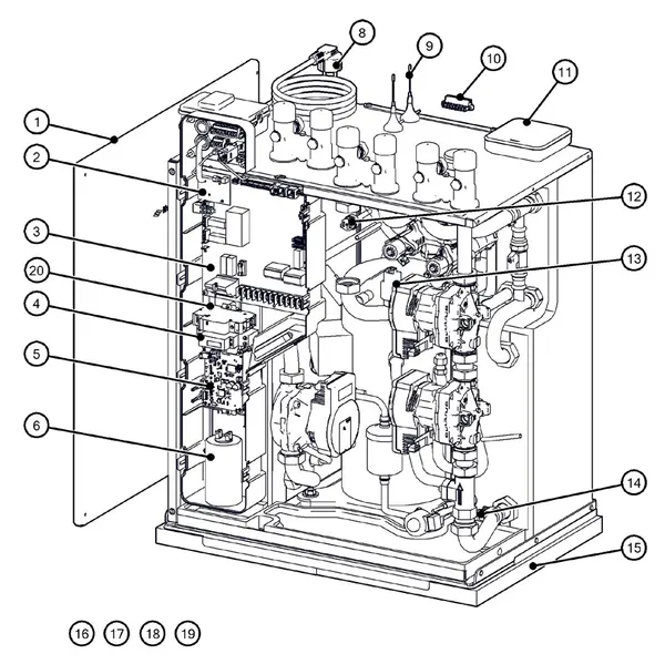 Exploded view Itho Daalderop 5e generatie WPU 45-GE (03-00755): Behuizing elektronica sensoren