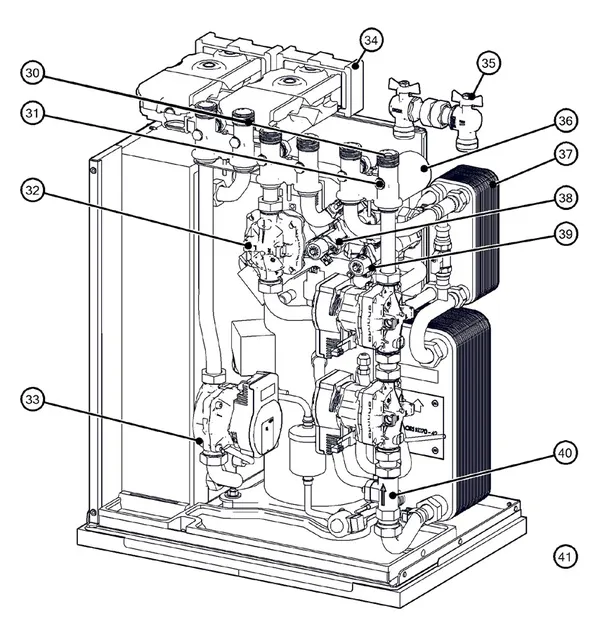 Exploded view Itho Daalderop 5e generatie WPU 45-GE (03-00755): Hydraulisch