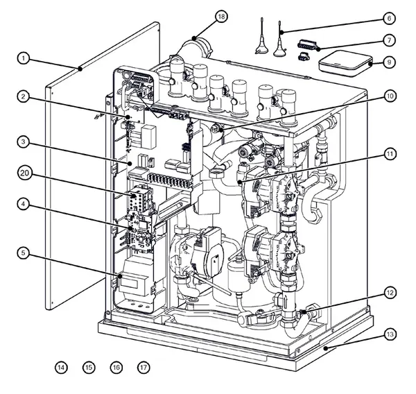 Exploded view Itho Daalderop 5e generatie WPU 75-I (03-00687): Behuizing elektronica sensoren
