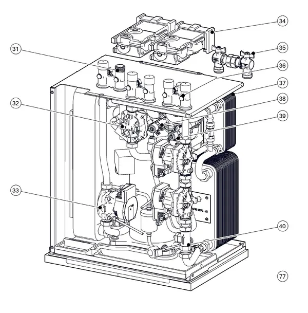 Exploded view Itho Daalderop 5e generatie WPU 75-I (03-00687): Hydraulisch