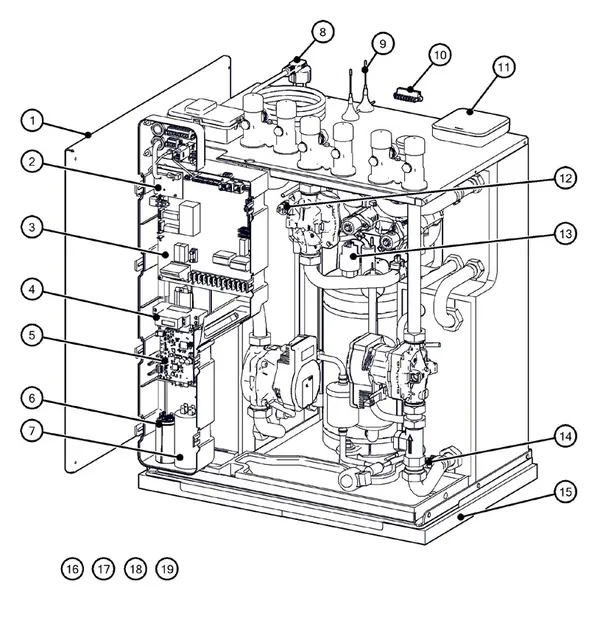 Exploded view Itho Daalderop 5e generatie WPU 25-I (03-00682): Behuizing elektronica sensoren