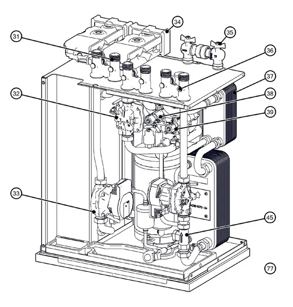 Exploded view Itho Daalderop 5e generatie WPU 25-I (03-00682): Hydraulisch