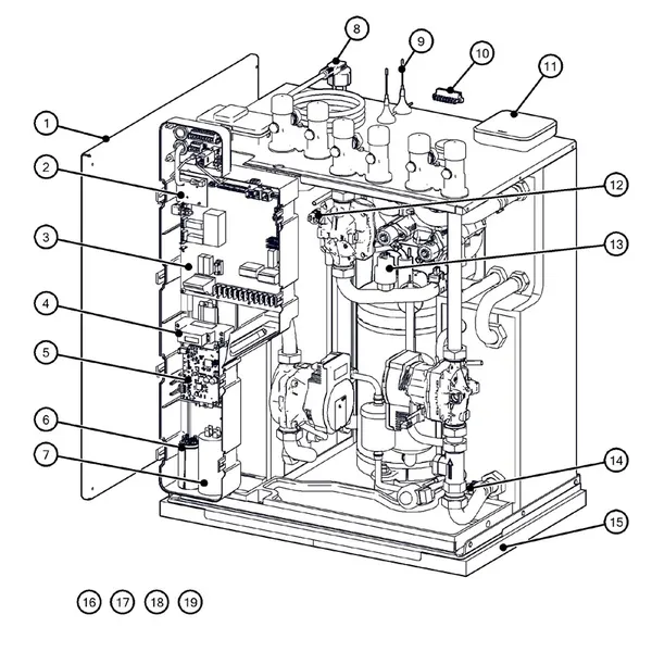 Exploded view Itho Daalderop 5e generatie WPU 35-I (03-00683): Behuizing elektronica sensoren