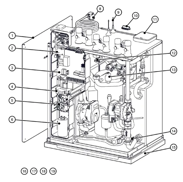 Exploded view Itho Daalderop 5e generatie WPU 45-I (03-00684): Behuizing elektronica sensoren