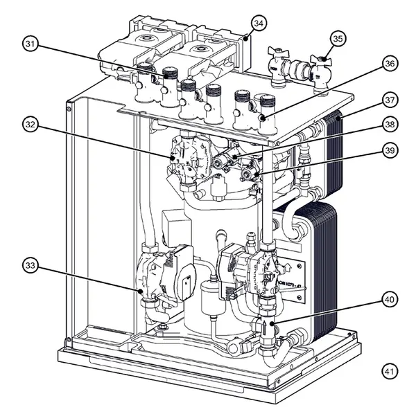 Exploded view Itho Daalderop 5e generatie WPU 45-I (03-00684): Hydraulisch