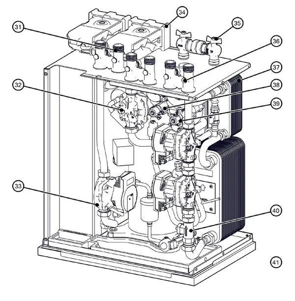 Exploded view Itho Daalderop 5e generatie WPU 65-I (03-00686): Hydraulisch