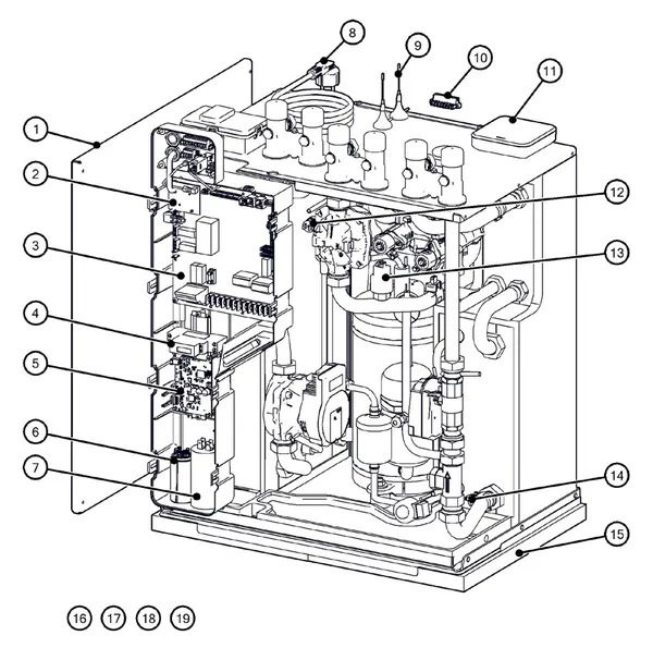 Exploded view Itho Daalderop 5e generatie WPU 25-C (03-00688): Behuizing elektronica sensoren