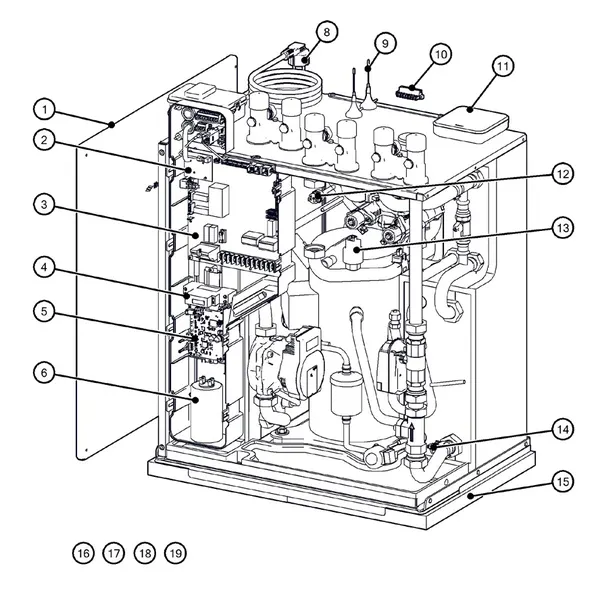 Exploded view Itho Daalderop 5e generatie WPU 45-C (03-00690): Behuizing elektronica sensoren