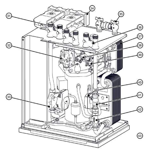 Exploded view Itho Daalderop 5e generatie WPU 45-C (03-00690): Hydraulisch