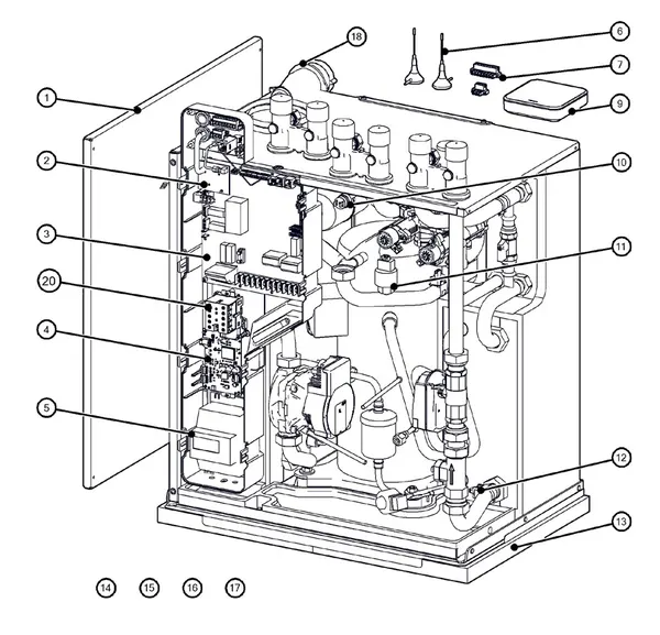 Exploded view Itho Daalderop 5e generatie WPU 75-C (03-00693): Behuizing elektronica sensoren