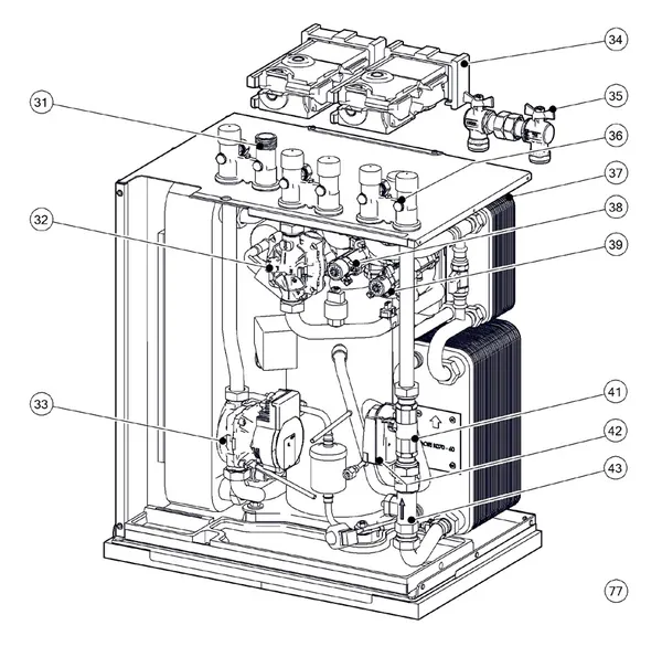 Exploded view Itho Daalderop 5e generatie WPU 75-C (03-00693): Hydraulisch