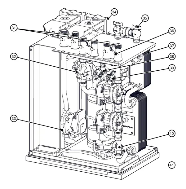 Exploded view Itho Daalderop 5e generatie WPU 25-KC (03-00694): Hydraulisch