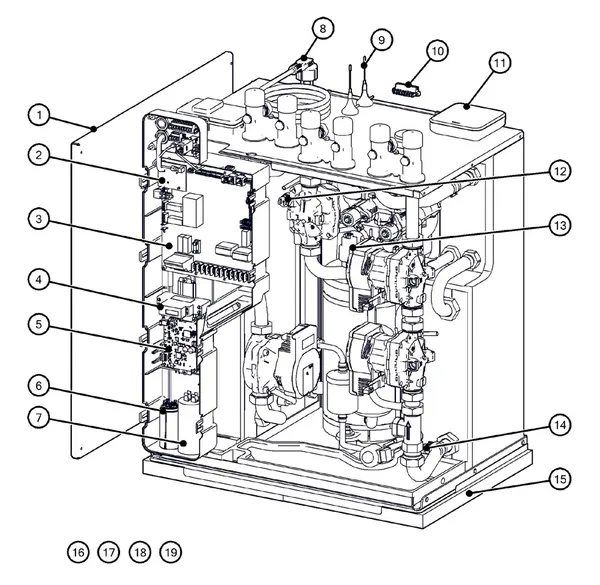 Exploded view Itho Daalderop 5e generatie WPU 35-KC (03-00695): Behuizing elektronica sensoren