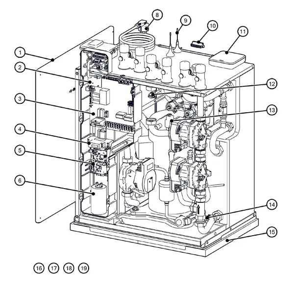 Exploded view Itho Daalderop 5e generatie WPU 45-KC (03-00696): Behuizing elektronica sensoren