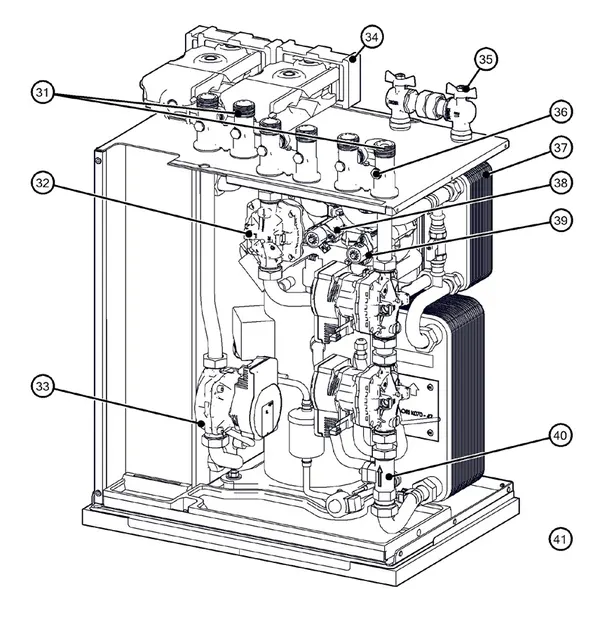 Exploded view Itho Daalderop 5e generatie WPU 45-KC (03-00696): Hydraulisch