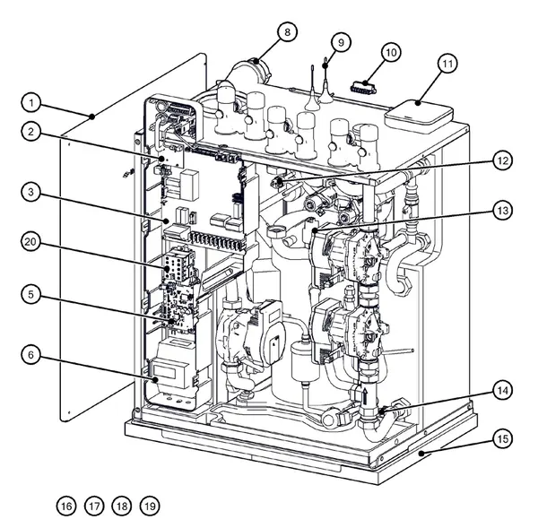 Exploded view Itho Daalderop 5e generatie WPU 65-KC (03-00698): Behuizing elektronica sensoren
