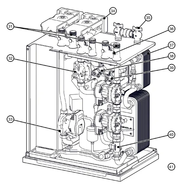 Exploded view Itho Daalderop 5e generatie WPU 65-KC (03-00698): Hydraulisch