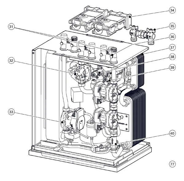 Exploded view Itho Daalderop 5e generatie WPU 75-KC (03-00699): Hydraulisch