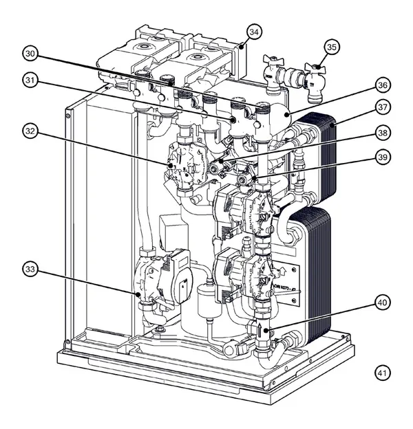 Exploded view Itho Daalderop 5e generatie WPU 45-E (03-00702): Hydraulisch