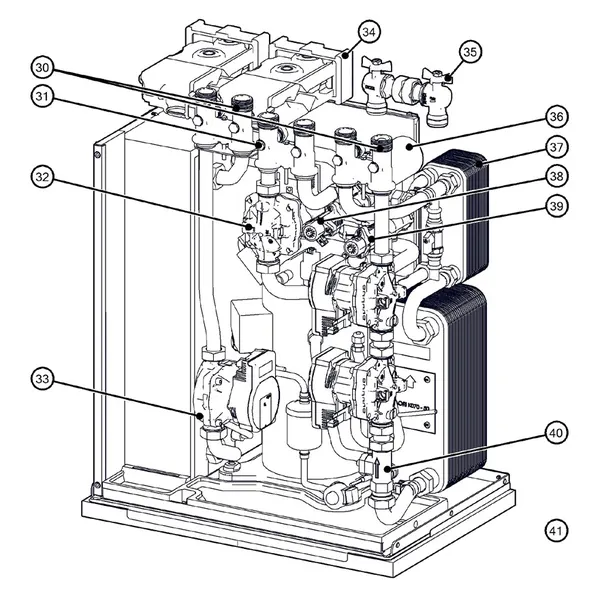 Exploded view Itho Daalderop 5e generatie WPU 55-E (03-00703): Hydraulisch